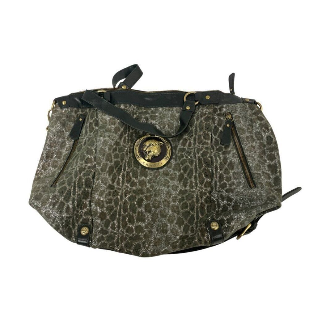 Sharif Womens Shoulder Handbag Green Leopard Print Leather satchel hobo Purse